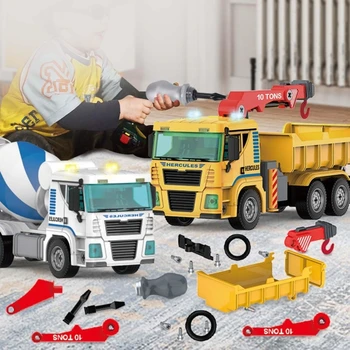 D7WF לסגת המכונית הנדסה משאית צעצוע להסרה כלי רכב לילדים, ילדים משחקים בנייה משאיות עם אור וצליל