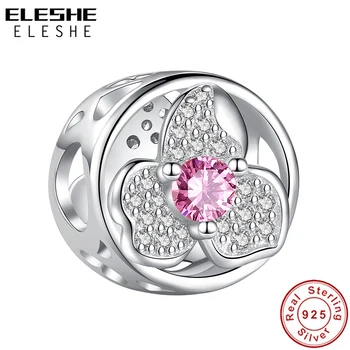 ELESHE החדש 925 כסף סטרלינג האביב פרח זירקון קסם חרוז מתאים המקורי צמיד נשים DIY התכשיטים