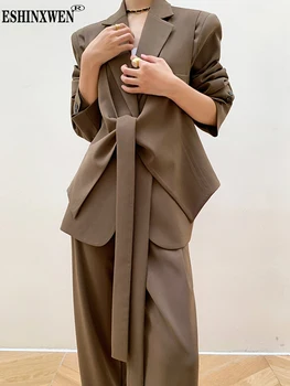 Eshin סלים מינימליסטי בלייזרים לנשים מחורצים צווארון שרוול ארוך טלאי על טלאי תחרה נשית אופנה 2023 סתיו חדש TH4513