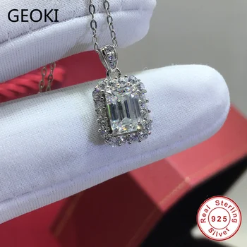 Geoki 925 כסף סטרלינג 1 Ct מושלם D צבע VVS1 אמרלד Moissanite החתונה שרשרת תליון תכשיטי יוקרה לנשים