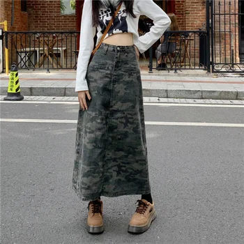 Harajuku וינטאג', חצאית ג ' ינס גדול 2023 הקיץ החדש Y2k גבוהה המותניים חצאיות ארוכות הסוואה צבע נקבה סלים בגדי נשים
