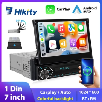 Hikity din 1 רדיו במכונית אוטומטי נשלף מסך נגן מולטימדיה CarPlay Autoradio 7 אינץ ' סטריאו לרכב MP5 Player Bluetooth