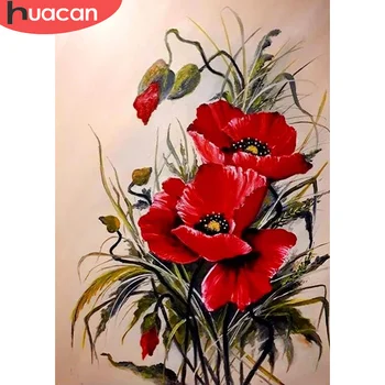 HUACAN יהלום אמנות ציור פרח אדום לחצות סטיץ 30x40cm סיבוב המקדח רקמה פרחונית פסיפס רקמה קישוט הבית