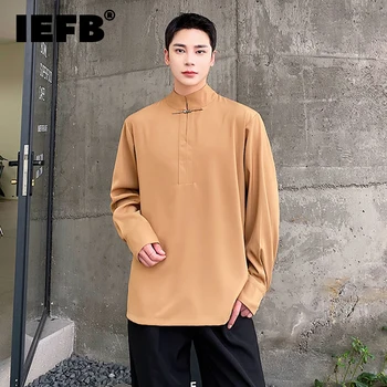 IEFB גברים חולצות סתיו חדש בסגנון סיני לעמוד הצוואר גג רופף שרוול ארוך חולצות אופנתי זכר וינטג 'קלאסי' קט 9C1762