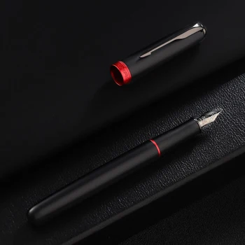 Jinhao מתכת שחור וכסף קטן ריבועים עט נובע בינוני 0.5 מ 