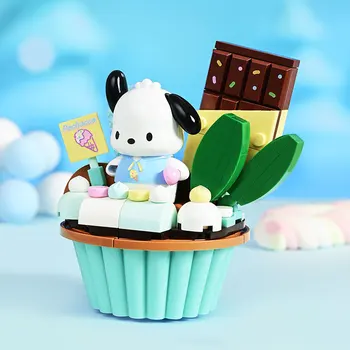 Keeppley חדש Sanrio Pochacco Kuromi בניין קריקטורה חמודה עוגה מודל הנפקות צעצועים חינוכיים פסטיבל מתנה