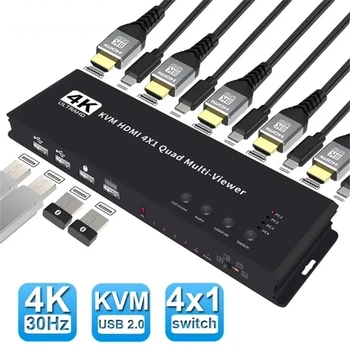 KVM HDMI Multiviewer מתג 4K HDMI KVM 4 1 וידאו חיתוך 4X1 חלקה Quad רב-הצופה KVM Switcher עבור 4 מחשבים PC