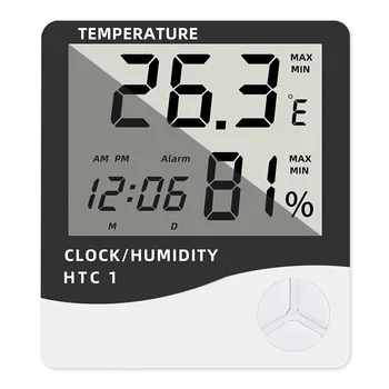 LCD הדיגיטלי טמפרטורה מד לחות מקורה חיצוני מדחום לחות תחנת מזג אוויר שעון HTC-1 HTC-2