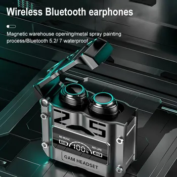 M25 אלחוטית Bluetooth 5.2 מגנטי הפתח מתכת מכני סגנון כפול האוזן תצוגה דיגיטלית באוזן ספורט Bluetooth