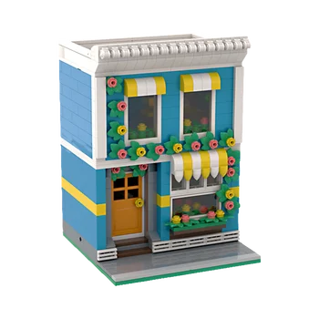 MOC Street View פרח הבית אדריכלות בניין להגדיר העיר חנות פרחים חנות מודל החינוך לבנים צעצועים לילדים מתנה
