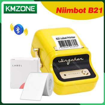 Niimbot B21 נייד תרמי תווית מדפסת Bluetooth אלחוטית היוצר משמש בגדים כתובת העסק צהוב המכונה עם לחמניות