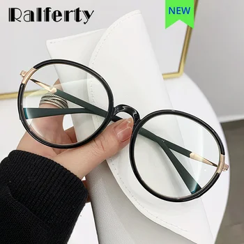Ralferty Oversize עגול משקפיים מסגרת נשים TR90 שחור גדול קוריאני אופנה אנטי כחול רגיל משקפיים לא Diopter קוצר ראייה מסגרות
