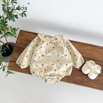RiniLucia סתיו ילדה Rompers 2023 התינוק החדש שזה עתה נולד שרוול ארוך פרחוני הדפסה סרבל עבור 0-2Y הפעוטות בייבי תלבושות