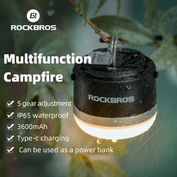 ROCKBROS הרשמי קמפינג אור LED מסוג-C נטענת 3600mAh הבנק 5 הילוכים מגנטי אוהל אור נייד אור חירום