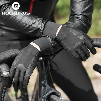 Rockbros סיטוני כפפות רכיבה על אופניים Windproof לנשימה מלאה האצבע אופניים MTB בכפפות אנטי להחליק אופניים הלם קליטת הכפפה S208BK