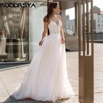 RODDRSYA בוהו שמלות חתונה עבור נשים 2023 ספגטי רצועות V-צוואר אפליקציות חריץ הכלה שמלות כלה החלוק De Mariée