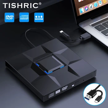 TISHRIC נייד כונן אופטי USB 3.0 סוג C כבל כונן DVD חיצוני תקליטור DVD-RW סופר צורב עבור iMac שולחן העבודה של מחשב נייד