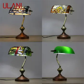 ULANI טיפאני מנורת שולחן LED מודרני יצירתי צבע זכוכית ליד המיטה שולחן אור עיצוב הבית הסלון, חדר השינה