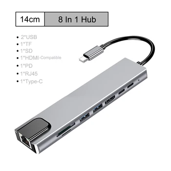 USB C-Hub 8 1 סוג C 3.1 ל-4K, HDMI-מתאם תואם עם RJ45 SD/TF קורא כרטיסים משטרת מהר תשלום עבור מחשב נייד MacBook