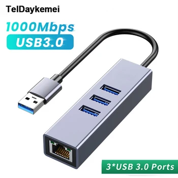 USB C רכזת 1000Mbps 3 יציאות USB 3.0 סוג C רכזת USB ל-Rj45 Ethernet Adapter RTL8153 עבור מחשב נייד MacBook