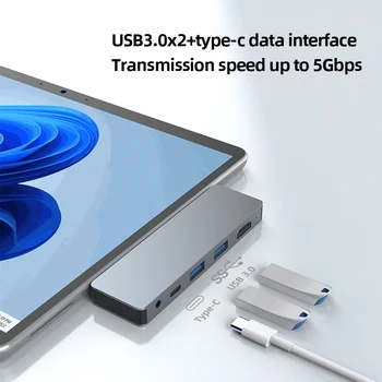USB3.0 תחנת עגינה רכזת 4K 60Hz סוג C-HDMI תואם-10Gbps העברת נתונים קטן תחנת עגינה עבור Surface Pro X/9/8