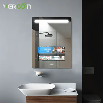 Vercon אור LED שירותים חכם המראה מפעל מחיר טלוויזיה עם מסך מגע מראות עם מערכת אנדרואיד ו-ניהול בריאות