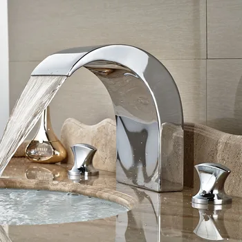 Vidric כפולה עיצוב ייחודי להתמודד עם מפל מים זרבובית יהירות אגן הכיור ברזי מיקסר כרום מלוטש ברז