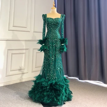 Wasisi ירוק אלגנטי בתולת ים שמלות ערב שמלות 2023 חרוזים נוצות יוקרה לנשים מסיבת FLA71576