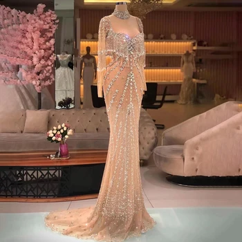 Wasisi סקסי רסיס עירום ציצית בתולת ים חרוזים ערבית זמן שמלות ערב, שמלות לאישה החתונה 2023 מסיבת FLA71716
