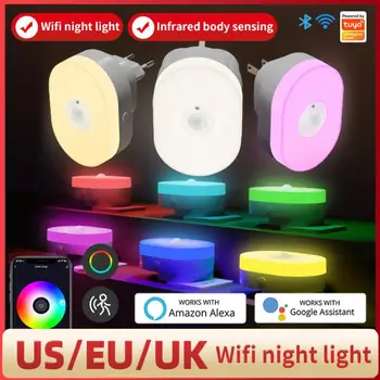 WiFi Tuya חכמה Led לילה אור חיישן תנועת PIR האיחוד האירופי אותנו בריטניה מחבר מנורת קיר לבן חם RGB חדר האפליקציה הקול אלקסה הבית של Google