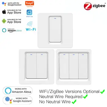 WiFi ZigBee חכם לדחוף כפתור בורר לא נייטרלי נדרש SmartLife Tuya אפליקציה אלקסה הבית של Google שליטה קולית 2/3 דרך האיחוד האירופי, בריטניה