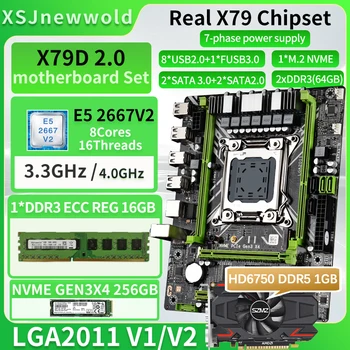 X79D2.0 לוח אם עם ערכת E5 2667V2 המעבד DDR3 רג ' 1*16G=זיכרון 16GB ו-256GB NVME SSD HD6750 1GB DDR5 כרטיס גרפי