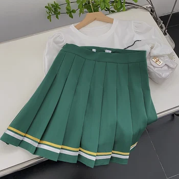 אביזרי קפלים חצאית אופנה מזדמן גיל הרזיה ירוק חצאית קצרה 2023 סגנון חדש כל עם זרים סגנון בנות חצאית