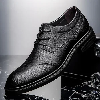 אופנה עור אמיתי נעלי גברים אנגליה עסקים נעליים מזדמנים תחרה שחורה-אפ רשמי נעליים נוחות אוקספורד Sheos בתוספת גודל 36-48