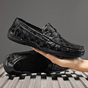 איכות גבוהה עור לגברים נעליים מזדמנים אופנה איטלקי מותג קל משקל לנשימה נעלי Non-להחליק להחליק על גברים נהיגה נעליים
