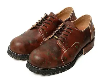 איכות גבוהה קוריאנית מזדמנים נעלי רטרו עגול הבוהן נעליים לגברים שרוכים עור אמיתי נעלי גברים
