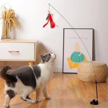 אינטראקטיבי לחתול צעצוע Handfree חתול מקל משחק חתלתול משחק טיזר שרביט צעצוע כוס יניקה ציפור/נוצה חתול שרביט ציוד לחיות מחמד