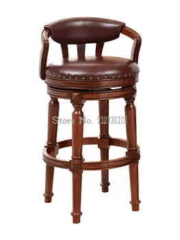 אירופה עץ מלא בר הכיסא משק הבית גבוהה שרפרף בר הכיסא לאחור סיבוב אור יוקרה אמריקאי רטרו עור כיסא בר