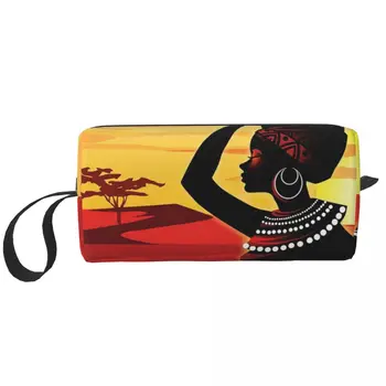 אישה אפריקאית נייד תיקי איפור, תיקי קוסמטיקה תיק עבור נסיעות קמפינג בחוץ פעילות הקוסמטיקה תכשיטים התיק