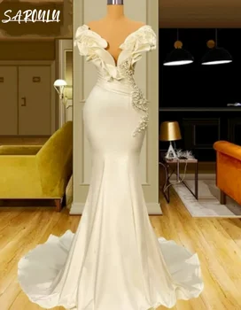 אשליה V-צוואר הכלה חלוק אלגנטי קלאסי באורך רצפת שמלת ערב מודרני כובע השרוול שמלות כלה Vestidos דה נוביה