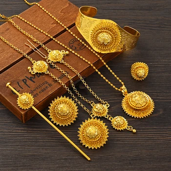 אתיופי Habasha תכשיטים בסגנון סטים זהב טהור צבע אופנה קדימה כלות