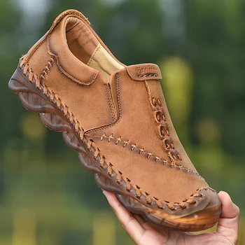 באיכות גבוהה בעבודת יד של גברים מזדמנים נעלי עור עם פרה גיד סוליות רכות נוחה ללבוש עמיד בחוץ