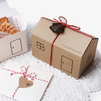 בית קטן בצורת עוגה קופסאות נייר אריזה קריקטורה קופסת עוגיות ממתקי קופסא מתנה עם הלב כרטיס המפלגה מקלחת תינוק טובות.