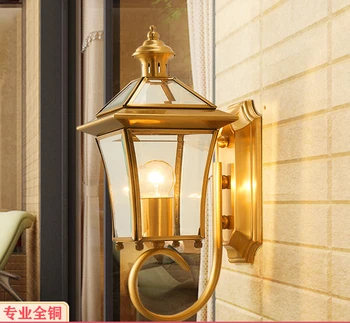 בסגנון אירופאי נחושת חיצוני מנורת קיר האמריקאי נחושת מנורות מעבר מסדרון מנורת הגן מרפסת עמיד למים מנורת קיר חיצוני