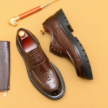 בסגנון בריטי גברים הרשמית של נעלי יוקרה עור אמיתי מעצב בעבודת יד פלטפורמה נוחה פרה מזדמנים עסקי נעלי גבר