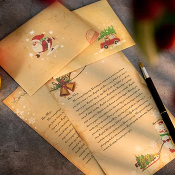 בציר מתנות קלאסי, רטרו עיצוב עמיד סט שלם בשביל לעטוף מתנות חג המולד אופנתי חג המולד כתיבה להגדיר את המעטפה.