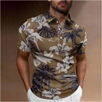 בקיץ חולצת פולו עץ קוקוס 3d מודפס Mens מקרית שרוול קצר לגברים פולו החדשה הוואי מנופחים חולצת פולו חולצה בגדים