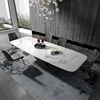 ברזל מתכת סט חדר אוכל הביתה מינימליסטי מודרני השיש במטבח שולחן מלבן גדול מסה דה בג Muebles Comedor רהיטים