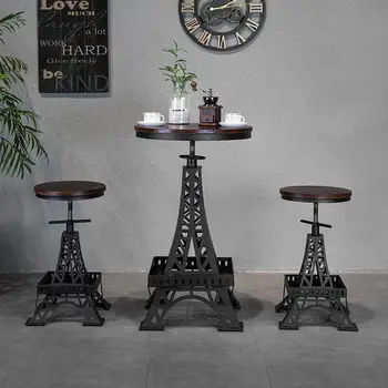 ברזל עץ מלא בר הכסא כסא מתכוונן פריז מגדל צואה סגנון תעשייתי יצירתי הכיסא בית קפה מודרני בר הכיסא