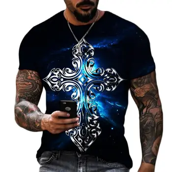 גברים 3D הצלב מודפס קצר שרוול חולצה, החולצה הענקית, וינטאג', בגדים, 2023